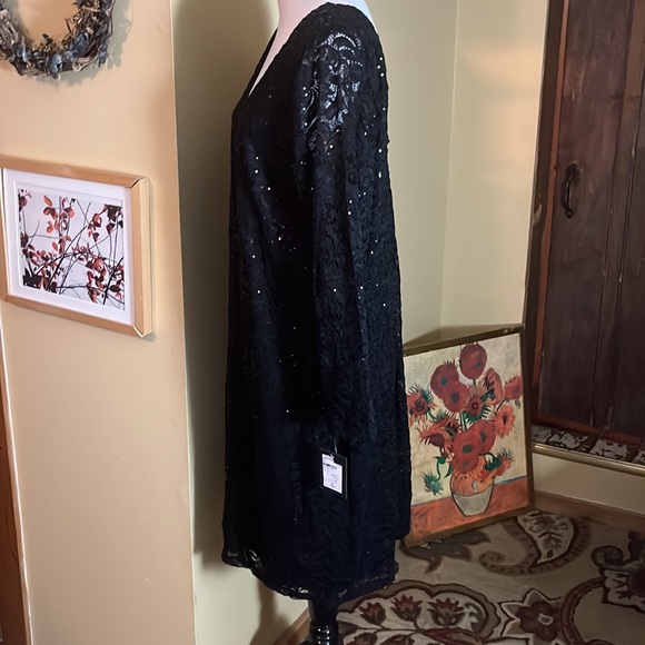 MARINA Size 20W Black Sequin Stretch Dual Layer VNeck Evening Party BlackTie NEW - Picture 10 of 16